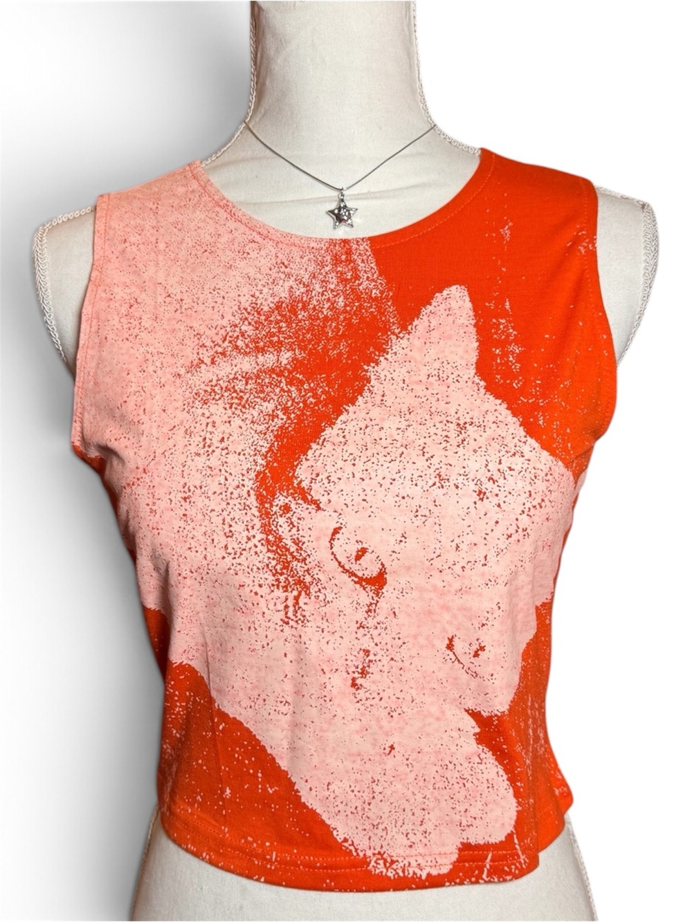 Y2K CAT PRINT BABY TEE ORANGE 🐾🧡